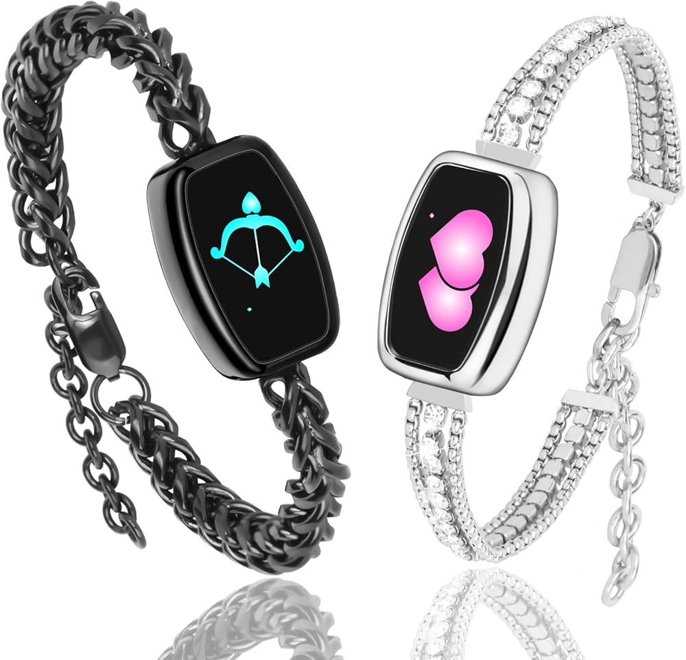 Long-distance touch bracelet, vibrates and glows, suitable for couples in love, sends SOS SMS, relationship bracelet, Velentine gift for girlfriend or boyfriend.