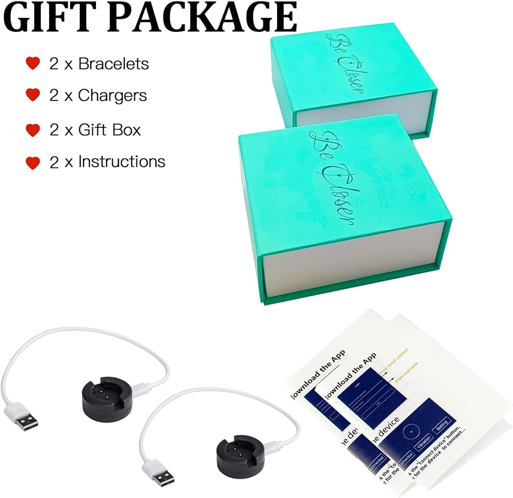 Long-distance touch bracelet, vibrates and glows, suitable for couples in love, sends SOS SMS, relationship bracelet, Velentine gift for girlfriend or boyfriend.
