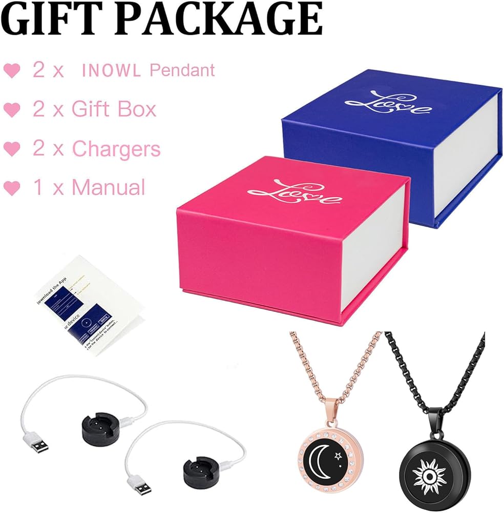 Long-distance touch pendant necklace, vibrates and glows, suitable for couples in love, sends SOS SMS, relationship pendant necklace