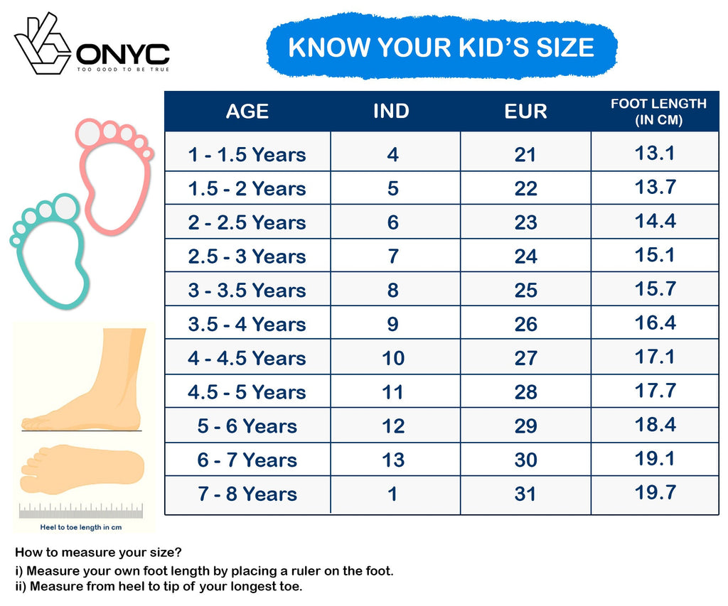 size chart kids flip-flops